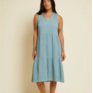 Nation LTD Nadie Tiered Dress Dusty Blue XS Gauze A-Line Boho Midi